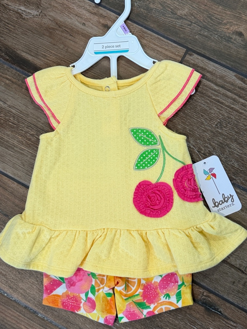 Baby Starters Yellow Top with Pink Floral Appliqués